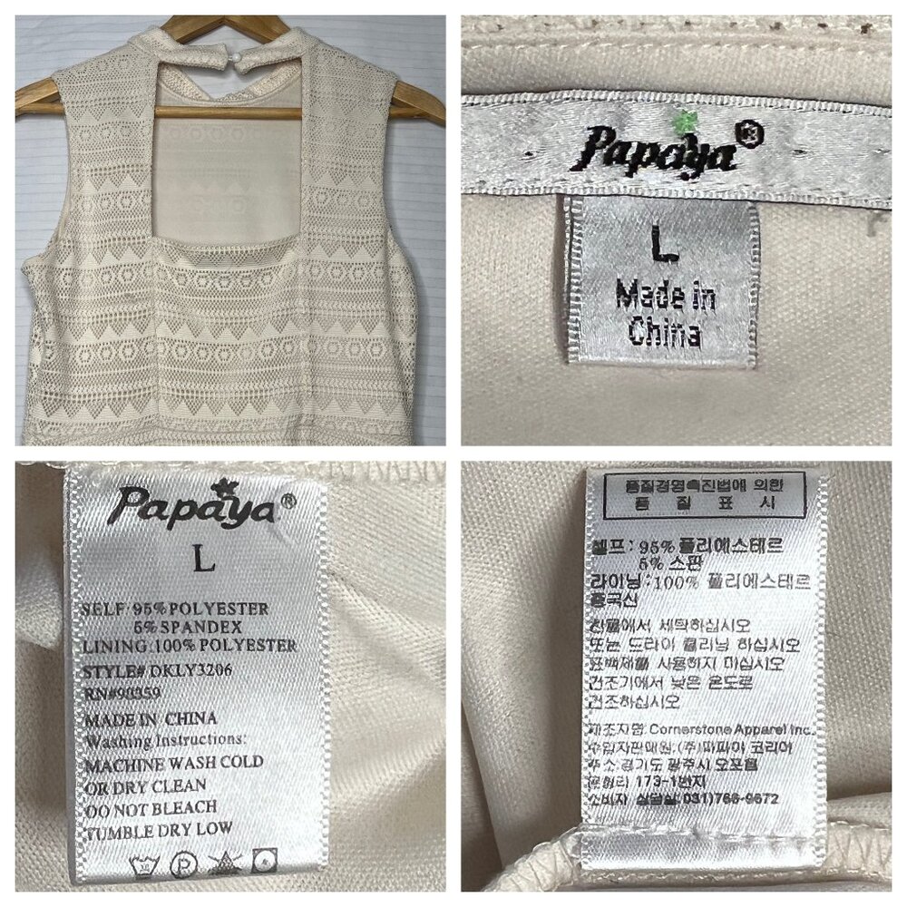 Papaya Size L Sleeveless Ivory Crochet Fit & Flare Dress Back Zipper Closure - Picture 11 of 16